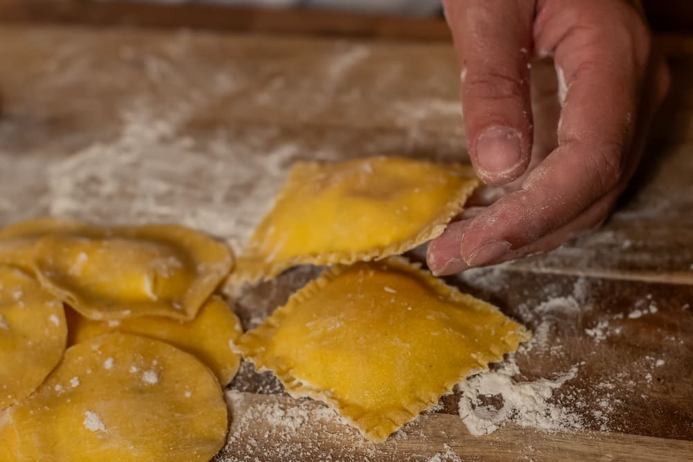 Ravioli filling closeup